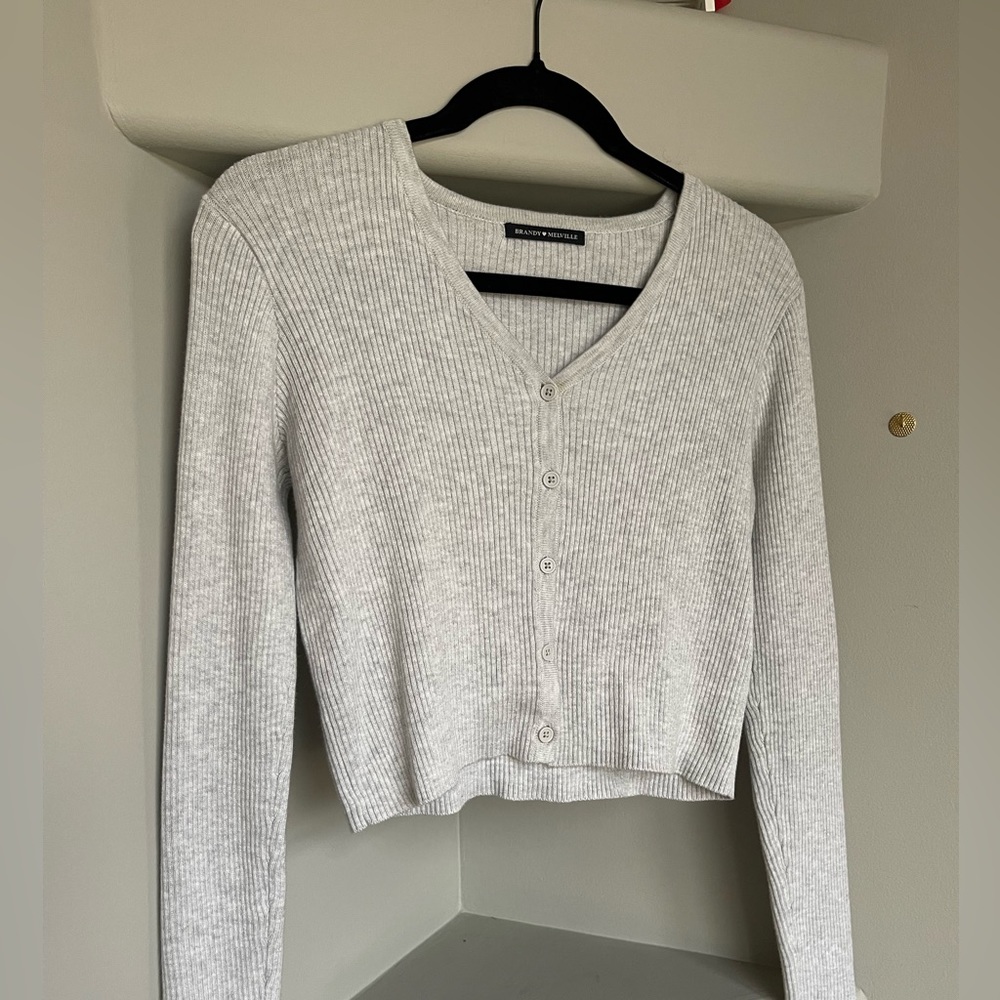Brandy Melville Gray Ribbed Cardigan